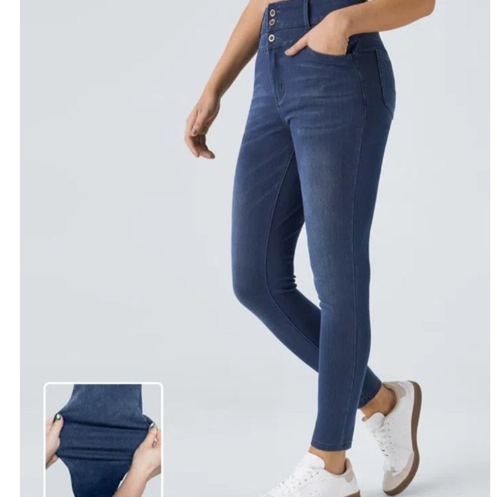 Halara Flex high-waisted casual denim leggings featuring three-button fly sz XL